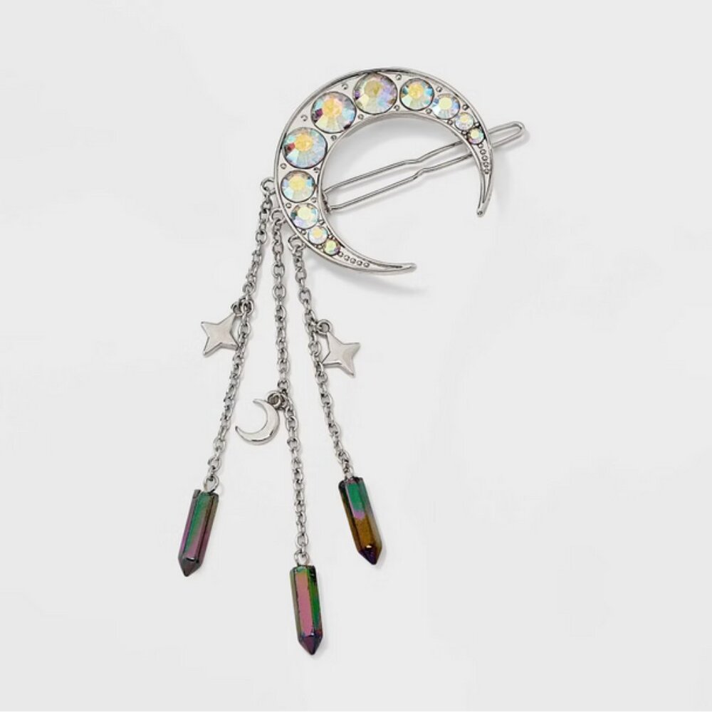 Halloween Moon Dangle Hair Clip - Silver